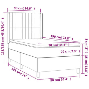 Letto a Molle Materasso e LED Grigio Scuro 90x190 cm in Tessuto cod mxl 59989