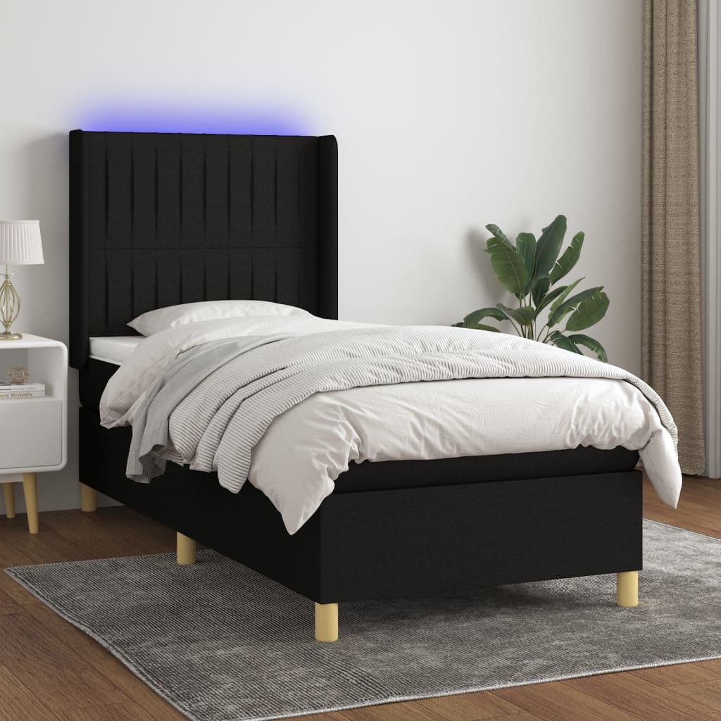 Letto a Molle con Materasso e LED Nero 90x190 cm in Tessuto cod mxl 62777