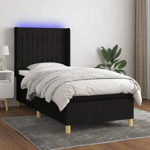 Letto a Molle con Materasso e LED Nero 90x200 cm in Tessuto 3139007