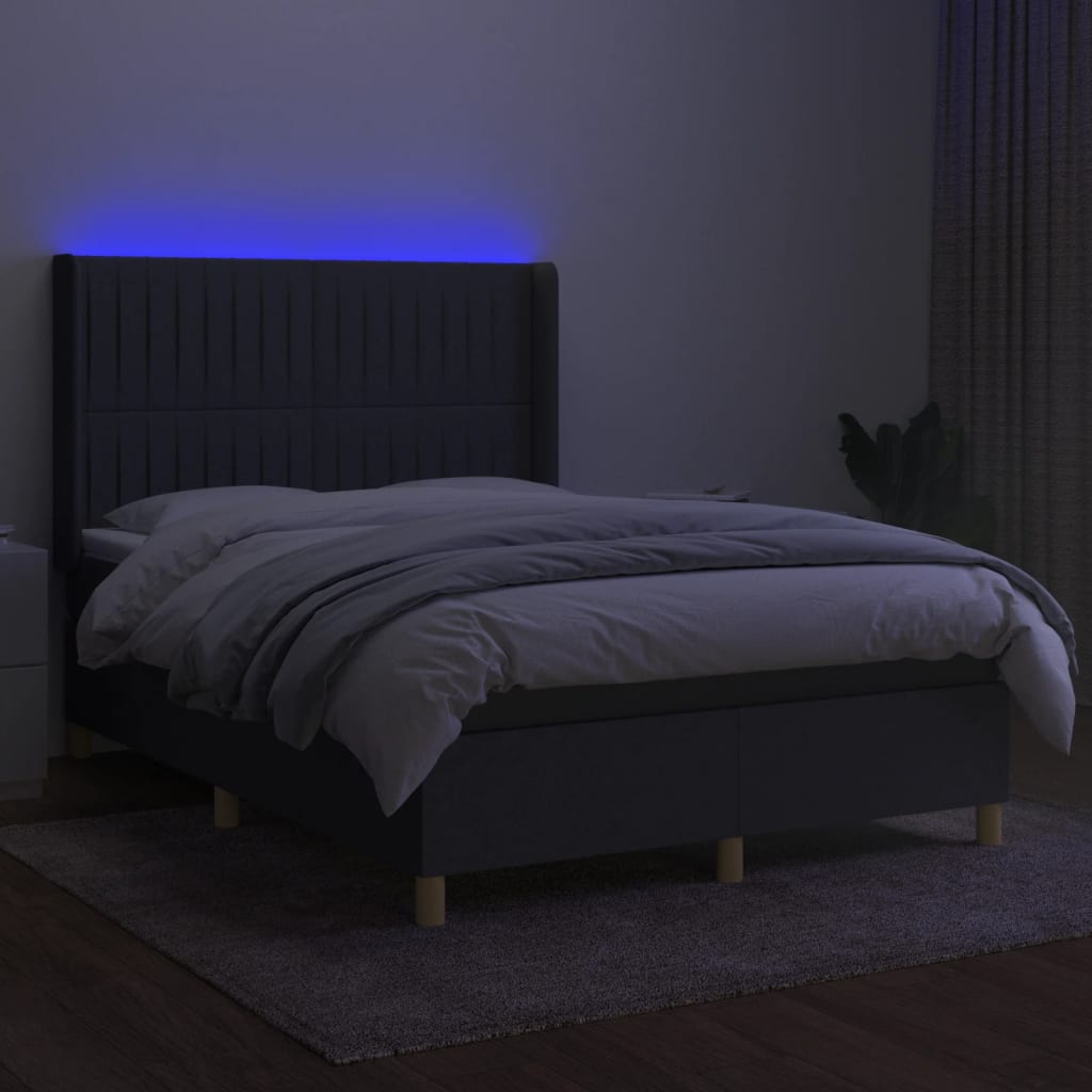 Letto a Molle Materasso e LED Grigio Scuro 140x190cm in Tessutocod mxl 75394