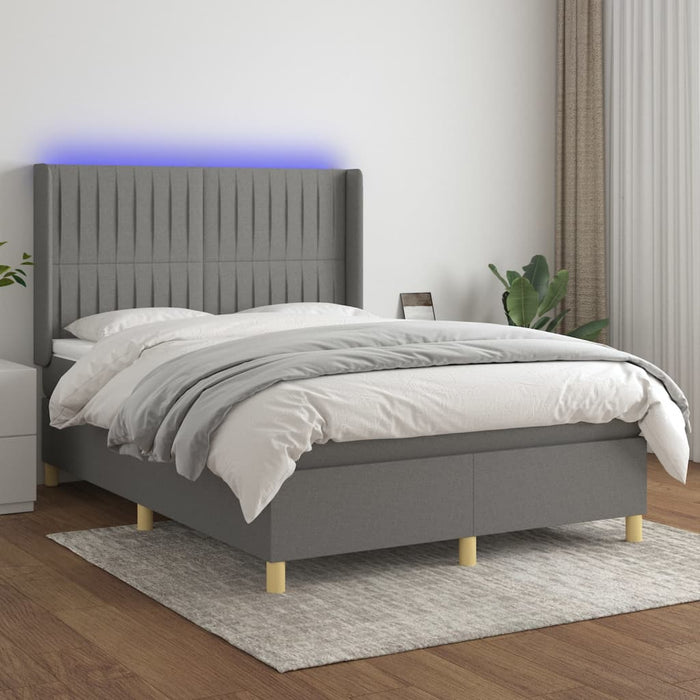 Letto a Molle Materasso e LED Grigio Scuro 140x190cm in Tessutocod mxl 75394