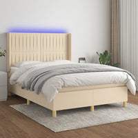 Letto a Molle con Materasso e LED Crema 140x190 cm in Tessuto 3139034