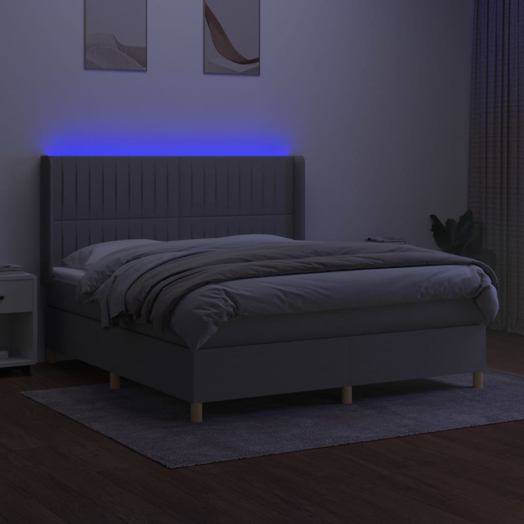 Letto a Molle Materasso e LED Grigio Chiaro 160x200 cm Tessuto 3139045