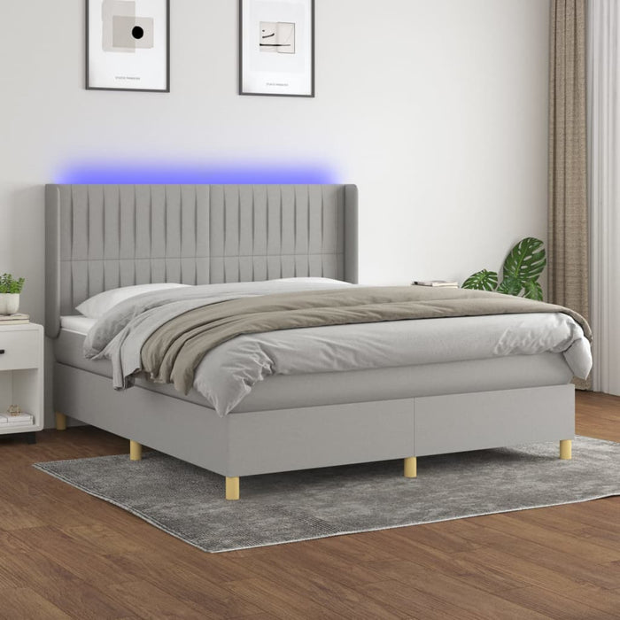 Letto a Molle Materasso e LED Grigio Chiaro 160x200 cm Tessuto 3139045