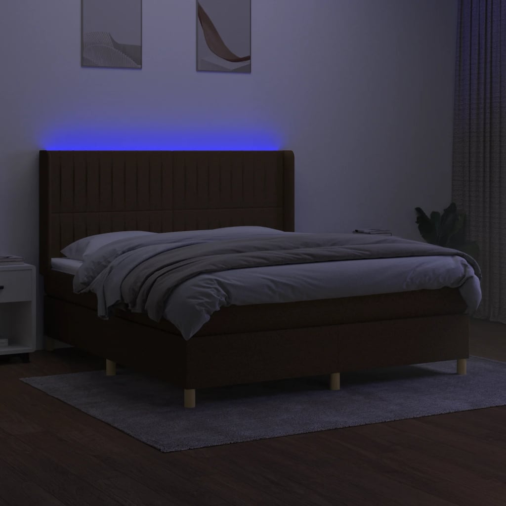 Letto a Molle Materasso e LED Marrone Scuro 160x200 cm Tessuto cod mxl 56245