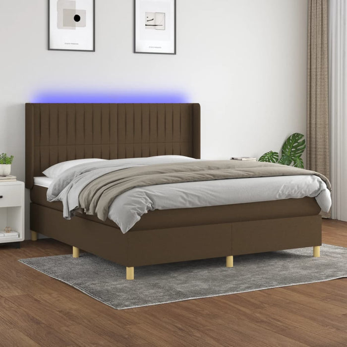 Letto a Molle Materasso e LED Marrone Scuro 160x200 cm Tessuto cod mxl 56245