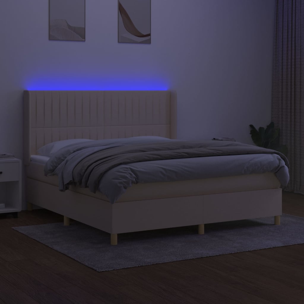 Letto a Molle con Materasso e LED Crema 160x200 cm in Tessuto 3139050