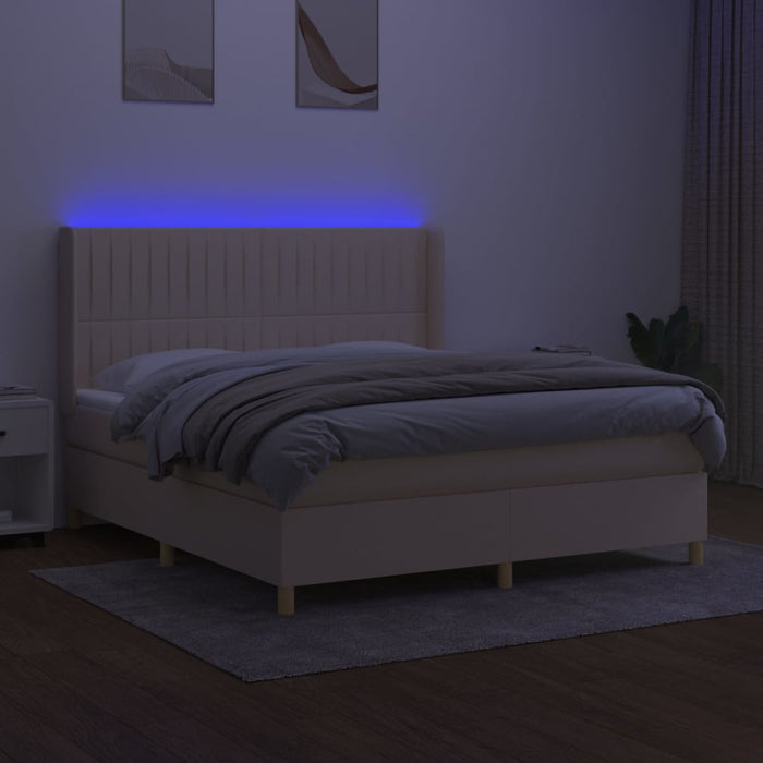 Letto a Molle con Materasso e LED Crema 160x200 cm in Tessuto 3139050