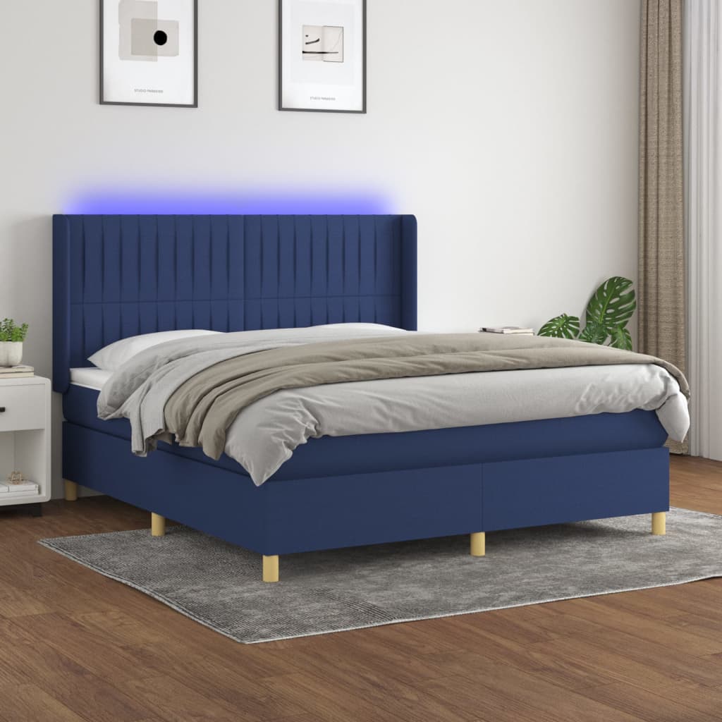 Letto a Molle con Materasso e LED Blu 160x200 cm in Tessuto cod mxl 64263