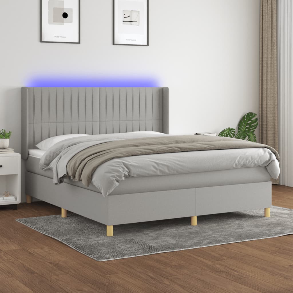 Letto a Molle Materasso e LED Grigio Chiaro 180x200 cm Tessuto cod mxl 61655