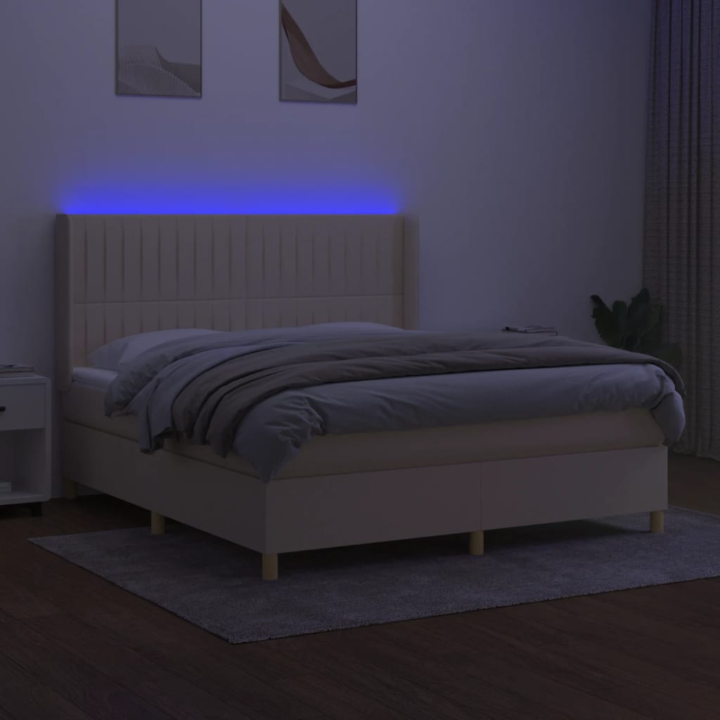 Letto a Molle con Materasso e LED Crema 180x200 cm in Tessuto 3139058