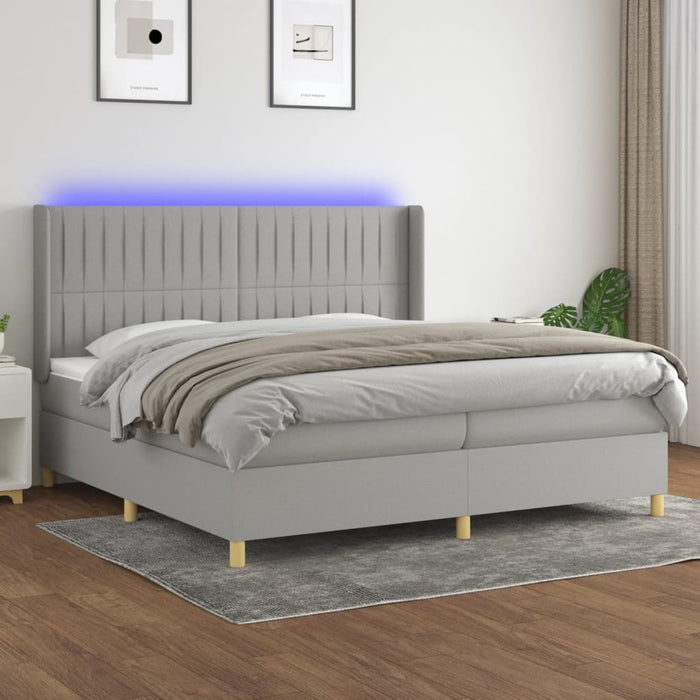 Letto a Molle Materasso e LED Grigio Chiaro 200x200 cm Tessuto cod mxl 55364