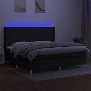 Letto a Molle Materasso e LED Nero 200x200cm in Tessuto cod mxl 59503