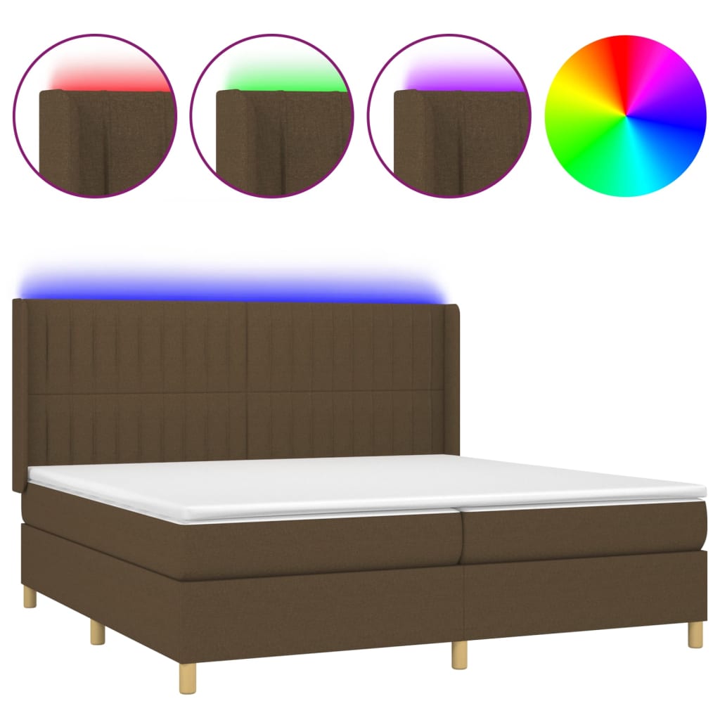 Letto a Molle Materasso e LED Marronescuro 200x200cm in Tessuto cod mxl 54793