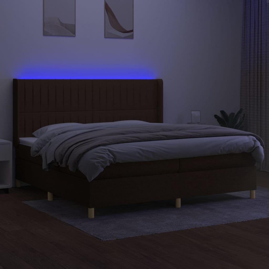 Letto a Molle Materasso e LED Marronescuro 200x200cm in Tessuto cod mxl 54793