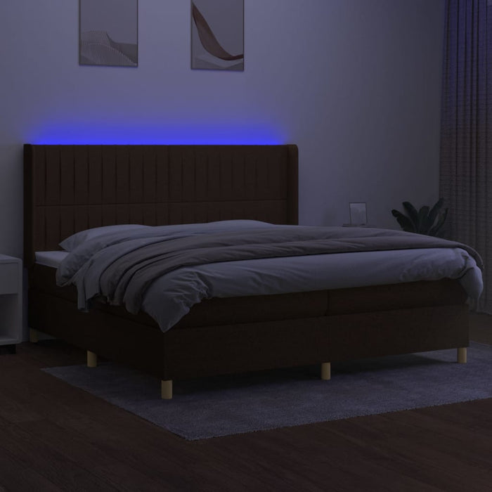 Letto a Molle Materasso e LED Marronescuro 200x200cm in Tessuto cod mxl 54793