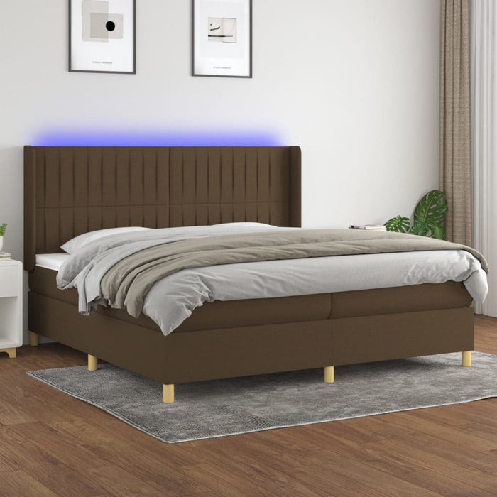 Letto a Molle Materasso e LED Marronescuro 200x200cm in Tessuto cod mxl 54793