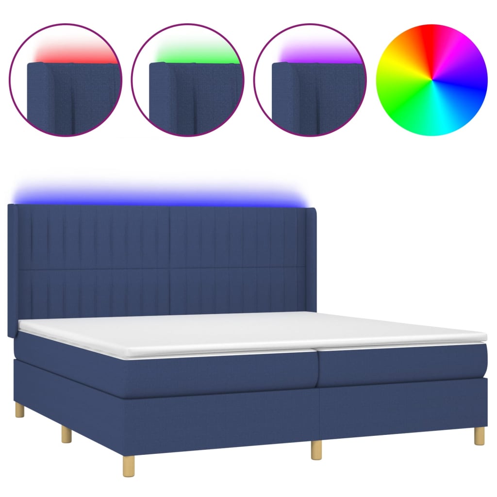 Letto a Molle Materasso e LED Blu 200x200cm in Tessuto 3139067