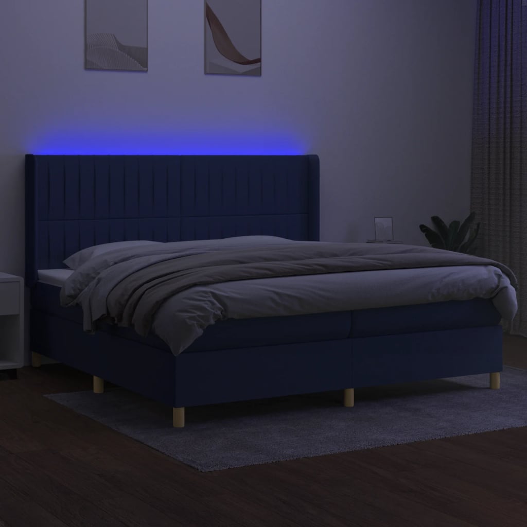 Letto a Molle Materasso e LED Blu 200x200cm in Tessuto 3139067