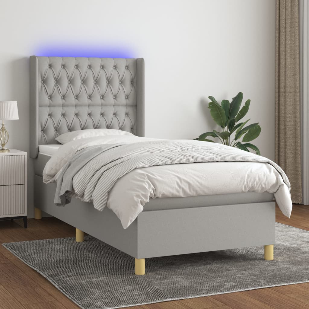 Letto a Molle Materasso e LED Grigio Chiaro 80x200 cm Tessuto 3139069