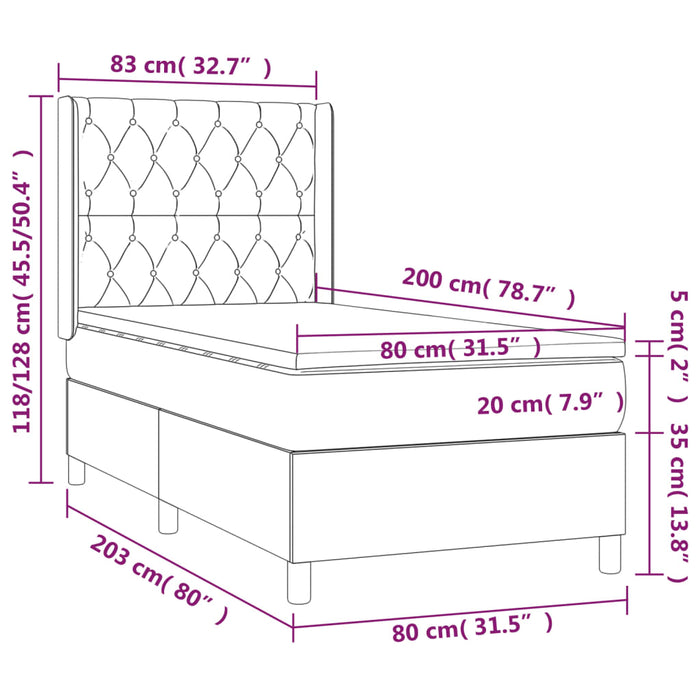 Letto a Molle Materasso e LED Grigio Scuro 80x200 cm in Tessuto cod mxl 48598