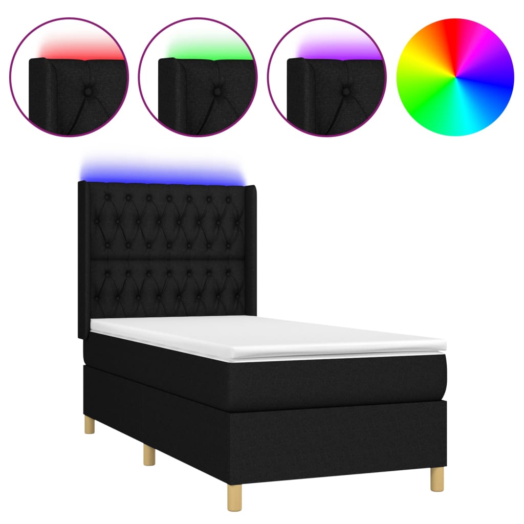 Letto a Molle con Materasso e LED Nero 90x190 cm in Tessuto cod mxl 57080