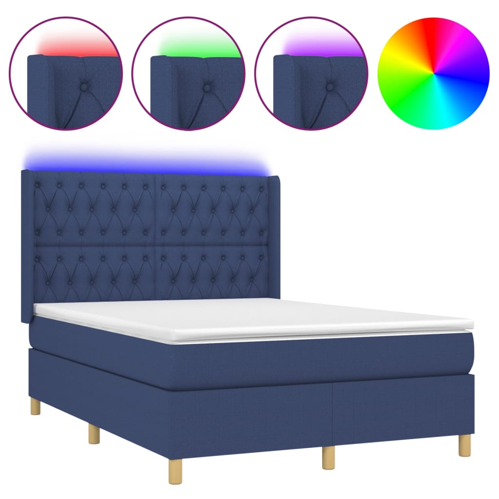 Letto a Molle con Materasso e LED Blu 140x200 cm in Tessuto 3139123