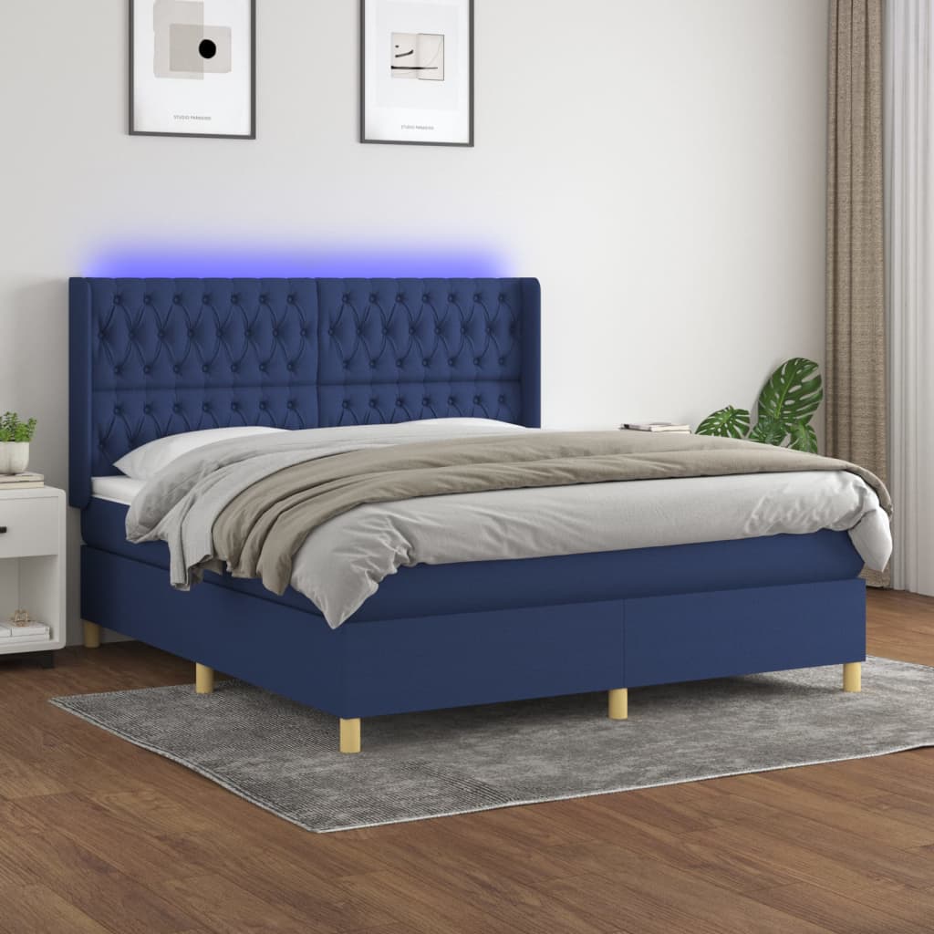 Letto a Molle con Materasso e LED Blu 160x200 cm in Tessuto 3139131