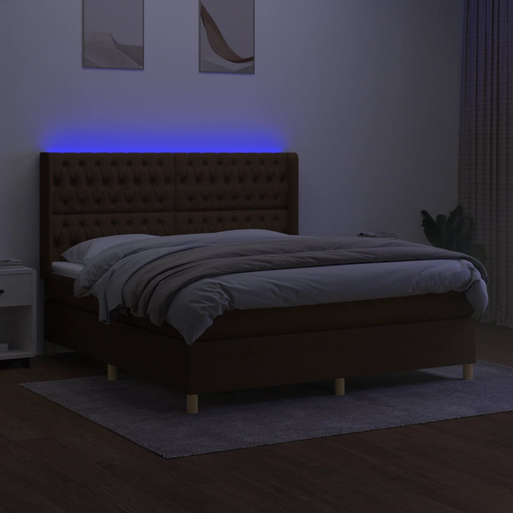 Letto a Molle Materasso e LED MarroneScuro 180x200cm in Tessutocod mxl 99388