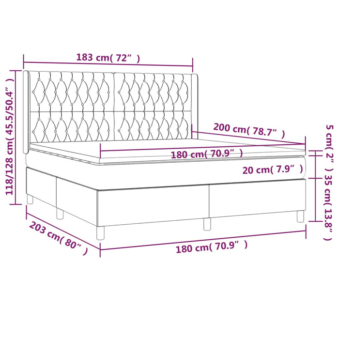 Letto a Molle Materasso e LED MarroneScuro 180x200cm in Tessuto 3139136