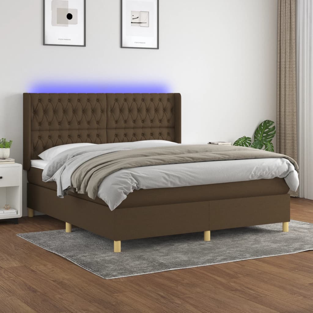 Letto a Molle Materasso e LED MarroneScuro 180x200cm in Tessutocod mxl 99388