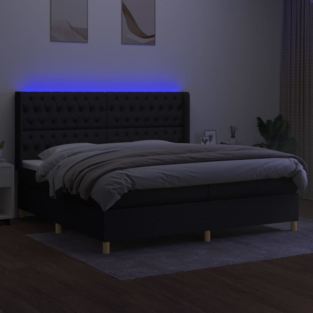 Letto a Molle Materasso e LED Nero 200x200cm in Tessuto cod mxl 60308