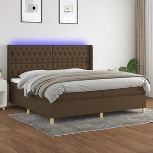 Letto a Molle Materasso e LED Marronescuro 200x200cm in Tessuto 3139144