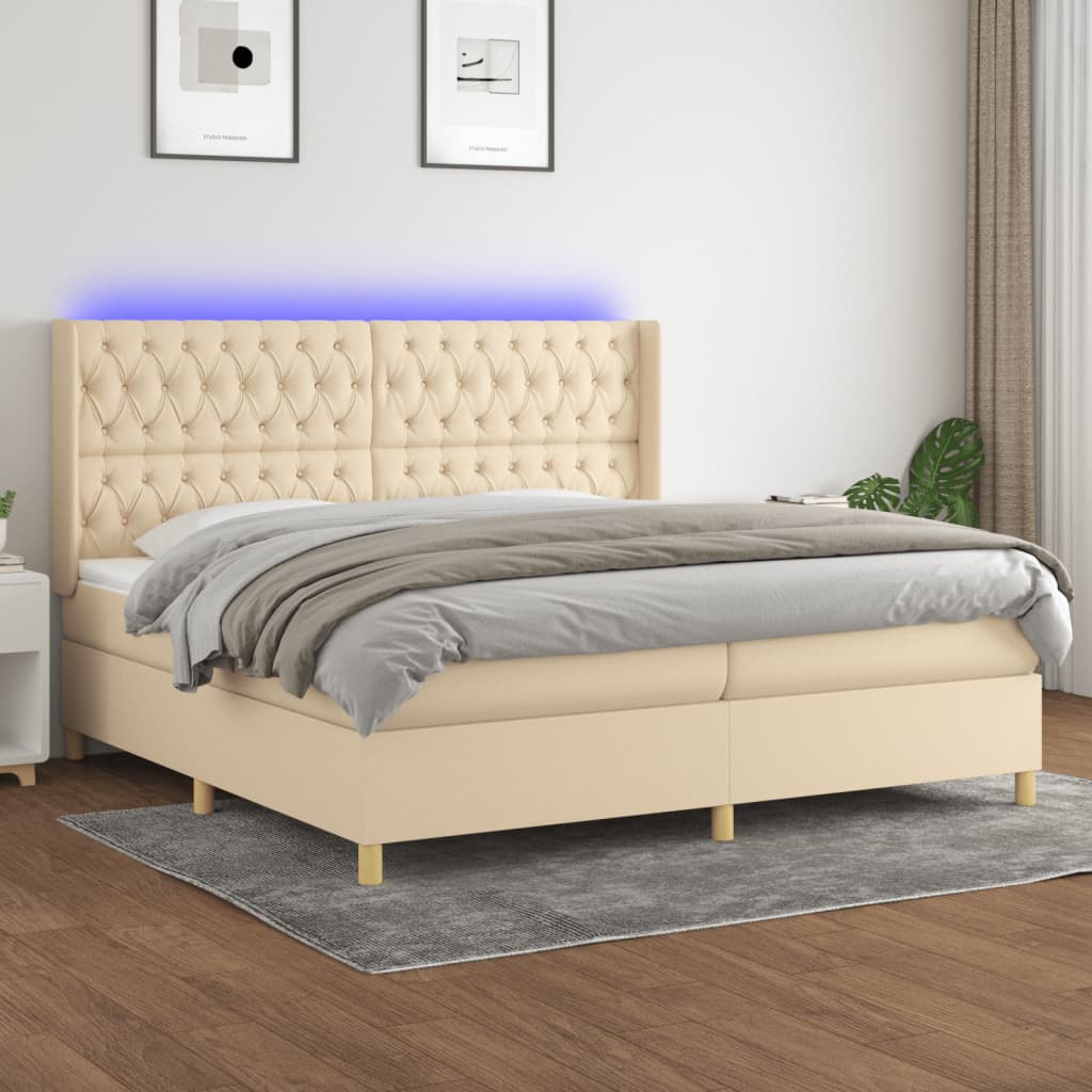 Letto a Molle Materasso e LED bianco 200x200cm in Tessuto cod mxl 56501