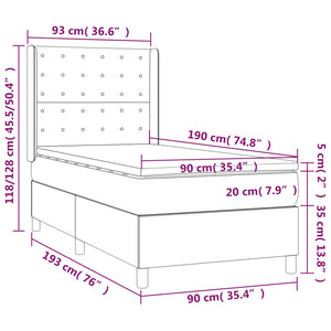 Letto a Molle Materasso e LED Marrone Scuro 90x190cm in Tessuto cod mxl 64965