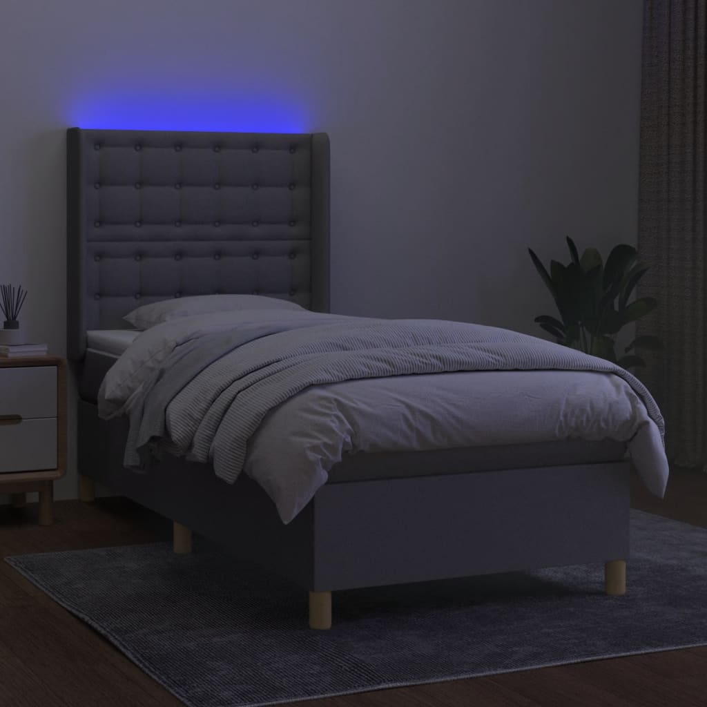 Letto a Molle Materasso e LED Grigio Chiaro 90x200 cm Tessuto cod mxl 60954