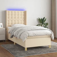 Letto a Molle con Materasso e LED Crema 100x200cm in Tessuto 3139178