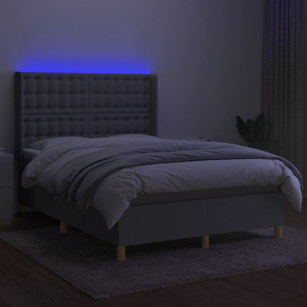 Letto a Molle Materasso e LED Grigio Chiaro 140x190 cm Tessutocod mxl 75406