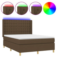 Letto a Molle Materasso e LED MarroneScuro 140x190cm in Tessuto 3139192