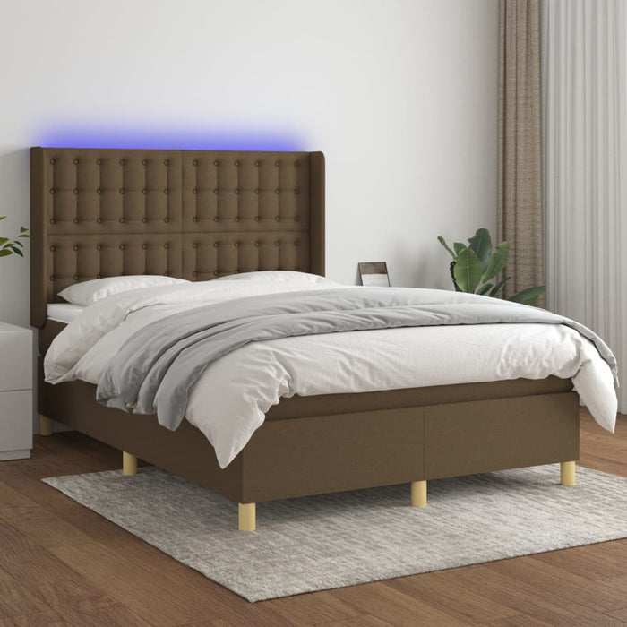 Letto a Molle Materasso e LED MarroneScuro 140x190cm in Tessuto 3139192