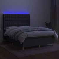 Letto a Molle Materasso e LED Grigio Scuro 140x200cm in Tessuto 3139198