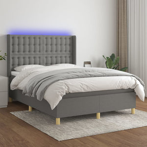 Letto a Molle Materasso e LED Grigio Scuro 140x200cm in Tessuto 3139198