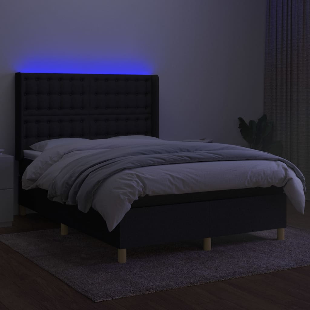 Letto a Molle con Materasso e LED Nero 140x200 cm in Tessuto 3139199