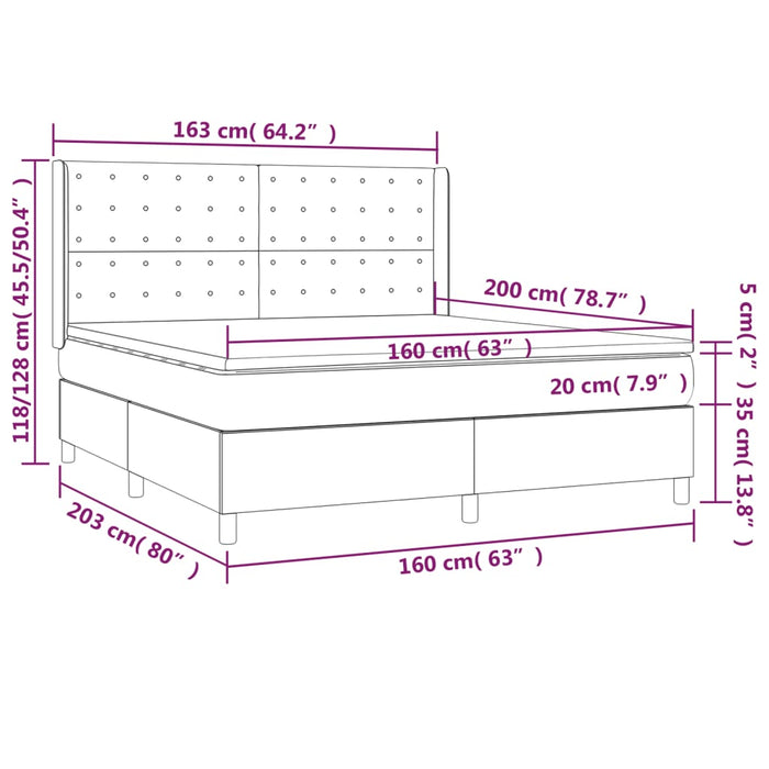 Letto a Molle Materasso e LED Grigio Chiaro 160x200 cm Tessuto cod mxl 57909