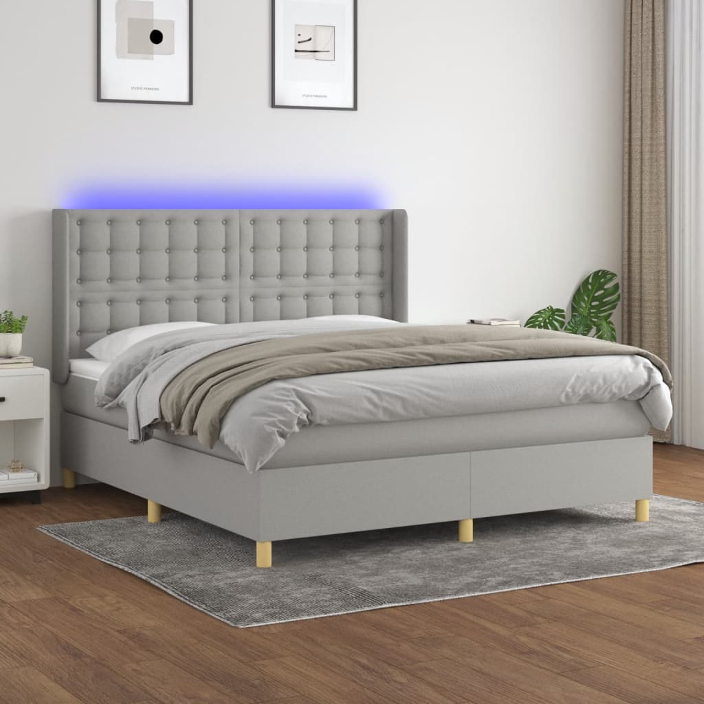 Letto a Molle Materasso e LED Grigio Chiaro 160x200 cm Tessuto cod mxl 57909