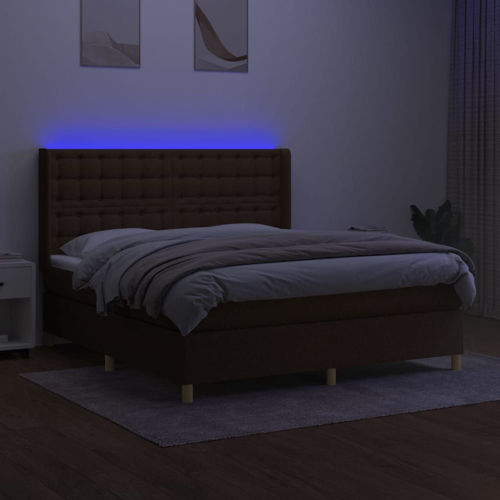 Letto a Molle Materasso e LED Marrone Scuro 160x200 cm Tessuto 3139208