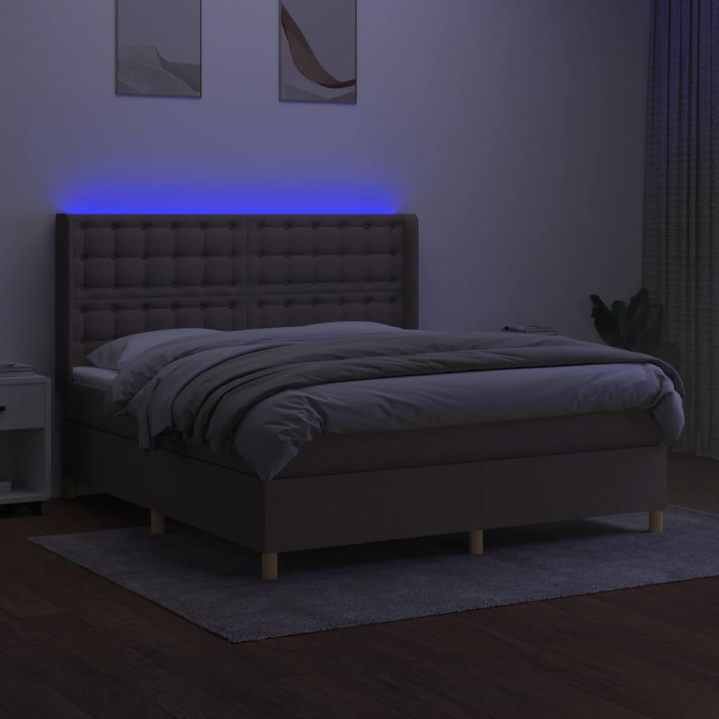 Letto a Molle con Materasso e LED Tortora 160x200 cm in Tessuto 3139209