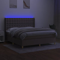 Letto a Molle con Materasso e LED Tortora 160x200 cm in Tessuto 3139209