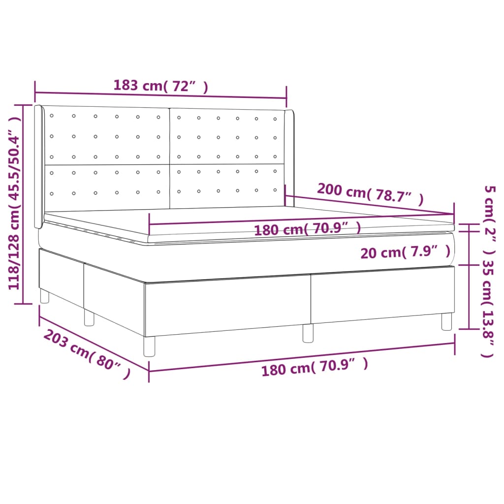 Letto a Molle con Materasso e LED Crema 180x200 cm in Tessuto 3139218