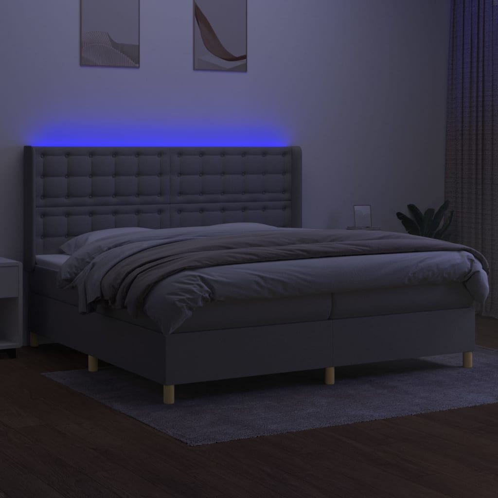 Letto a Molle Materasso e LED Grigio Chiaro 200x200 cm Tessuto  cod mxl 57806